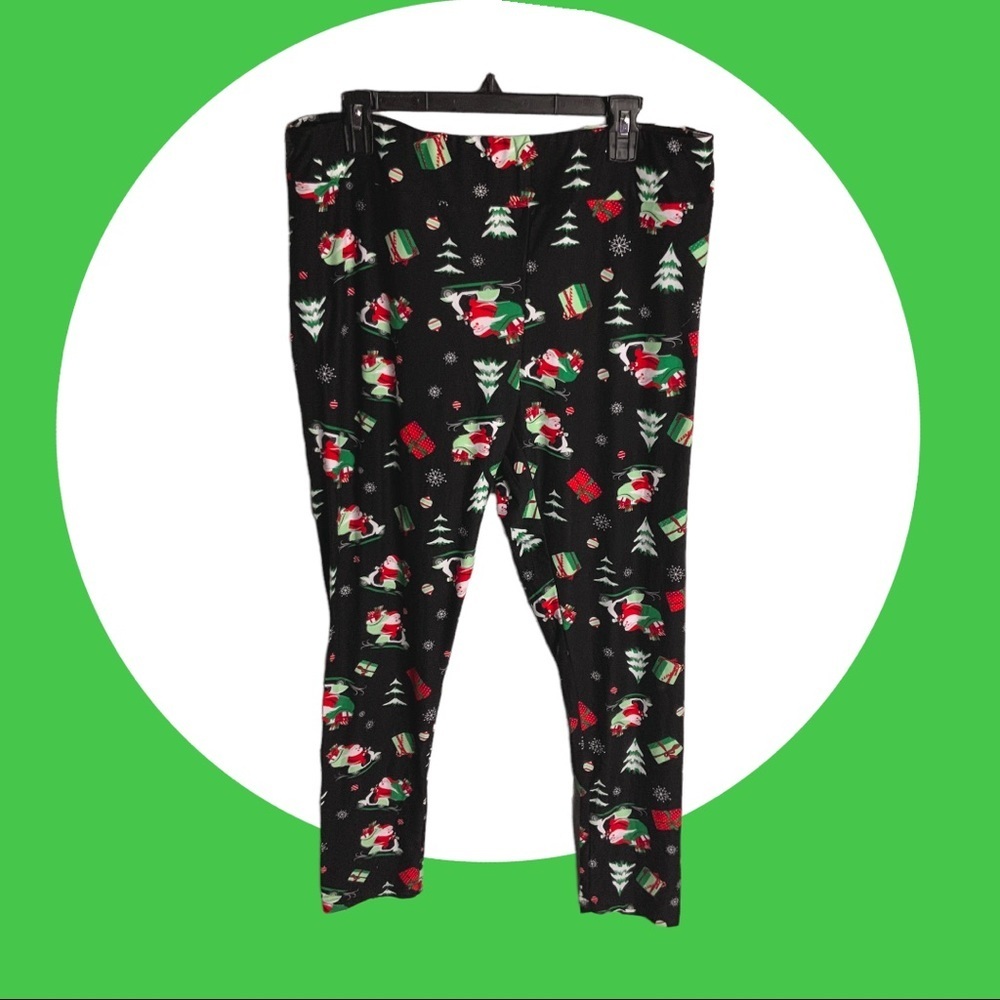 NEW Time and Tru Christmas Santa Trees, Etc Black High Rise Leggings Wm XL 16/18